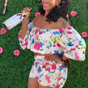 Floral multi color short set (pink and white predominate)